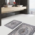 2'li Set Turuncu Zeminde Geometrik Motifli Klasik Desenli Geometrik Klasik  2'li Banyo & Mutfak Paspas Takımı Realhomes