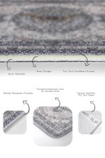 2'li Set Gri Zeminde Göbekli Halı Motifli Uşak Desenli Avangarde Eskitme Motifli  2'li Banyo & Mutfak Paspas Takımı Realhomes