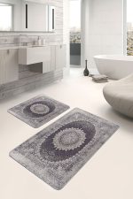 2'li Set Krem Zeminde Hereke Motifli Dokuma Halı Desenli Etnik Motifler Eskitme Motifli  2'li Banyo & Mutfak Paspas Takımı Realhomes