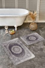 2'li Set Krem Zeminde Hereke Motifli Dokuma Halı Desenli Etnik Motifler Eskitme Motifli  2'li Banyo & Mutfak Paspas Takımı Realhomes