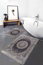 2'li Set Krem Zeminde Hereke Motifli Dokuma Halı Desenli Etnik Motifler Eskitme Motifli  2'li Banyo & Mutfak Paspas Takımı Realhomes