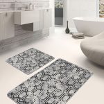 2'li Set Gold - Gri Zeminde Pul Motifli Geometrik Desenli Geometrik Klasik  2'li Banyo & Mutfak Paspas Takımı Realhomes