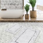 2'li Set Sarı ve Gri Zeminde Modern Motifli Antika Desenli Eskitme Motifli Vintage  2'li Banyo & Mutfak Paspas Takımı Realhomes