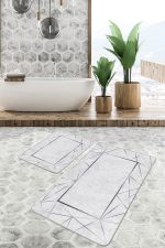 - PaspasTakimi-2li-Set1090-Gorsel - Realhomes  2'li Set Gri Zeminde Çerçeveli Motifli Dokuma Halı Desenli Geometrik Sade & Şık  2'li Banyo & Mutfak Paspas Takımı Realhomes