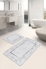 - PaspasTakimi-2li-Set1090-Gorsel-5 - Realhomes  2'li Set Gri Zeminde Çerçeveli Motifli Dokuma Halı Desenli Geometrik Sade & Şık  2'li Banyo & Mutfak Paspas Takımı Realhomes