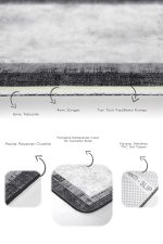 2'li Set Siyah - Gri Zeminde Çerçeveli Motifli Eskitme Desenli Eskitme Motifli Avangarde  2'li Banyo & Mutfak Paspas Takımı Realhomes