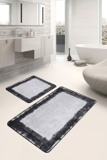 - PaspasTakimi-2li-Set1092-Gorsel-1 - Realhomes 2'li Set Siyah - Gri Zeminde Çerçeveli Motifli Dokuma Desenli Klasik Avangarde 2'li Banyo & Mutfak Paspas Takımı Realhomes