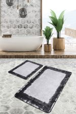 - PaspasTakimi-2li-Set1092-Gorsel-2 - Realhomes 2'li Set Siyah - Gri Zeminde Çerçeveli Motifli Dokuma Desenli Klasik Avangarde 2'li Banyo & Mutfak Paspas Takımı Realhomes