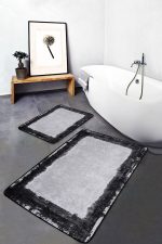 - PaspasTakimi-2li-Set1092-Gorsel-4 - Realhomes 2'li Set Siyah - Gri Zeminde Çerçeveli Motifli Dokuma Desenli Klasik Avangarde 2'li Banyo & Mutfak Paspas Takımı Realhomes