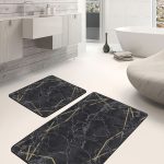 2'li Set Krem - Beyaz Zeminde Çizgili Motifli Eskitme Desenli Geometrik Sade & Şık  2'li Banyo & Mutfak Paspas Takımı Realhomes