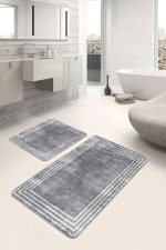 - PaspasTakimi-2li-Set1095-Gorsel-2 - Realhomes  2'li Set Gri - Beyaz Zeminde Çerçeveli Motifli Antik Desenli Sade & Şık Vintage  2'li Banyo & Mutfak Paspas Takımı Realhomes