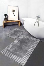 - PaspasTakimi-2li-Set1095-Gorsel-5 - Realhomes  2'li Set Gri - Beyaz Zeminde Çerçeveli Motifli Antik Desenli Sade & Şık Vintage  2'li Banyo & Mutfak Paspas Takımı Realhomes