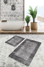 - PaspasTakimi-2li-Set1096-Gorsel - Realhomes 2'li Set Kahverengi Zeminde Çerçeveli Motifli Eskitme Desenli Klasik Eskitme Motifli 2'li Banyo & Mutfak Paspas Takımı Realhomes