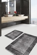 - PaspasTakimi-2li-Set1096-Gorsel-2 - Realhomes 2'li Set Kahverengi Zeminde Çerçeveli Motifli Eskitme Desenli Klasik Eskitme Motifli 2'li Banyo & Mutfak Paspas Takımı Realhomes