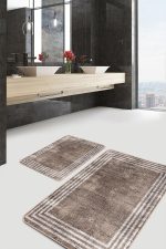 - PaspasTakimi-2li-Set1097-Gorsel-1 - Realhomes  2'li Set Kahverengi - Beyaz Zeminde Çerçeveli Motifli Dokuma Desenli Geometrik Eskitme Motifli  2'li Banyo & Mutfak Paspas Takımı Realhomes