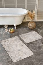 2'li Set Krem - Bej Zeminde Örgü Motifli Etnik Desenli Eskitme Motifli Etnik Motifler  2'li Banyo & Mutfak Paspas Takımı Realhomes