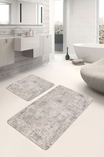 2'li Set Krem - Bej Zeminde Örgü Motifli Etnik Desenli Eskitme Motifli Etnik Motifler  2'li Banyo & Mutfak Paspas Takımı Realhomes