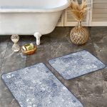 2'li Set Gri - Siyah Zeminde Çerçeveli Motifli Antik Desenli Eskitme Motifli Geometrik  2'li Banyo & Mutfak Paspas Takımı Realhomes