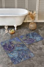 - Realhomes - Realhomes  2'li Set Tablo Zeminde Kanvas Motifli Fırça Darbeleri Desenli Modern Klasik  2'li Banyo & Mutfak Paspas Takımı Realhomes