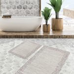 2'li Set Damalı Zeminde Damask Motifli Çiçek Desenli Floral Geometrik  2'li Banyo & Mutfak Paspas Takımı Realhomes