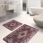 2'li Set Kırmızı - Beyaz Zeminde Antik Motifli Yöresel Desenli Eskitme Motifli Avangarde  2'li Banyo & Mutfak Paspas Takımı Realhomes