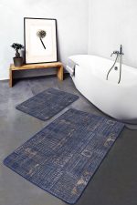 2'li Set Mavi Zeminde Kilim Motifli Hereke Desenli Etnik Motifler Vintage  2'li Banyo & Mutfak Paspas Takımı Realhomes