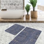 2'li Set Mavi Zeminde Kazayağı Motifli Geometrik Desenli Geometrik Sade & Şık  2'li Banyo & Mutfak Paspas Takımı Realhomes