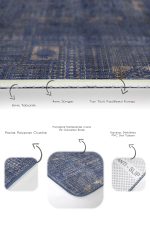 2'li Set Mavi Zeminde Kilim Motifli Hereke Desenli Etnik Motifler Vintage  2'li Banyo & Mutfak Paspas Takımı Realhomes