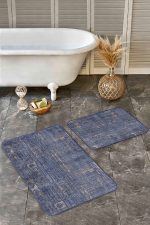 2'li Set Mavi Zeminde Kilim Motifli Hereke Desenli Etnik Motifler Vintage  2'li Banyo & Mutfak Paspas Takımı Realhomes