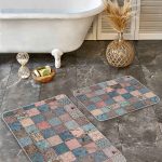 2'li Set Siyah - Gold Zeminde Çerçeveli Motifli Mermer Desenli Geometrik Klasik  2'li Banyo & Mutfak Paspas Takımı Realhomes