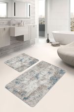 - PaspasTakimi-2li-Set1107-Gorsel-1 - Realhomes  2'li Set Krem - Mavi Zeminde Eskitme Motifli Kanvas Desenli Eskitme Motifli Sade & Şık  2'li Banyo & Mutfak Paspas Takımı Realhomes