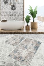 - PaspasTakimi-2li-Set1107-Gorsel-2 - Realhomes  2'li Set Krem - Mavi Zeminde Eskitme Motifli Kanvas Desenli Eskitme Motifli Sade & Şık  2'li Banyo & Mutfak Paspas Takımı Realhomes