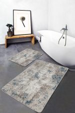 - PaspasTakimi-2li-Set1107-Gorsel-4 - Realhomes  2'li Set Krem - Mavi Zeminde Eskitme Motifli Kanvas Desenli Eskitme Motifli Sade & Şık  2'li Banyo & Mutfak Paspas Takımı Realhomes