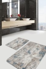 - PaspasTakimi-2li-Set1107-Gorsel-5 - Realhomes  2'li Set Krem - Mavi Zeminde Eskitme Motifli Kanvas Desenli Eskitme Motifli Sade & Şık  2'li Banyo & Mutfak Paspas Takımı Realhomes