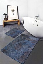 - PaspasTakimi-2li-Set1108-Gorsel-1 - Realhomes 2'li Set Mavi Zeminde Etnik Motifli Eskitme Desenli Vintage Eskitme Motifli 2'li Banyo & Mutfak Paspas Takımı Realhomes