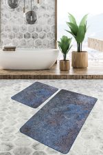 - PaspasTakimi-2li-Set1108-Gorsel - Realhomes 2'li Set Mavi Zeminde Etnik Motifli Eskitme Desenli Vintage Eskitme Motifli 2'li Banyo & Mutfak Paspas Takımı Realhomes