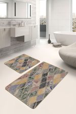 - PaspasTakimi-2li-Set1109-Gorsel-1 - Realhomes 2'li Set Geleneksel Zeminde Kilim Motifli Patchwork Desenli Vintage Klasik 2'li Banyo & Mutfak Paspas Takımı Realhomes