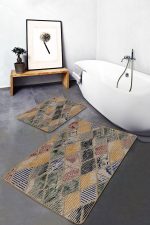 - PaspasTakimi-2li-Set1109-Gorsel-4 - Realhomes 2'li Set Geleneksel Zeminde Kilim Motifli Patchwork Desenli Vintage Klasik 2'li Banyo & Mutfak Paspas Takımı Realhomes