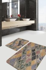 - PaspasTakimi-2li-Set1109-Gorsel-5 - Realhomes 2'li Set Geleneksel Zeminde Kilim Motifli Patchwork Desenli Vintage Klasik 2'li Banyo & Mutfak Paspas Takımı Realhomes