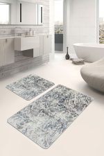 - PaspasTakimi-2li-Set1111-Gorsel-4 - Realhomes  2'li Set Krem - Bej Zeminde Antik Motifli Eskitme Desenli Eskitme Motifli Floral  2'li Banyo & Mutfak Paspas Takımı Realhomes