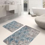 2'li Set Lacivert - Gri Zeminde Duvar Motifli Mermer Desenli Klasik Sade & Şık  2'li Banyo & Mutfak Paspas Takımı Realhomes