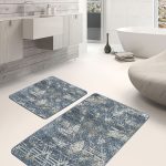 2'li Set Mavi Zeminde Etnik Motifli Eskitme Desenli Vintage Eskitme Motifli  2'li Banyo & Mutfak Paspas Takımı Realhomes