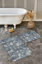 - Realhomes - Realhomes  2'li Set Antika Zeminde Geometrik Motifli Eskitme Desenli Eskitme Motifli Vintage  2'li Banyo & Mutfak Paspas Takımı Realhomes