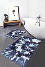 2'li Set Lacivert Zeminde Kanvas Motifli Fırça Darbeleri Desenli Modern Klasik  2'li Banyo & Mutfak Paspas Takımı Realhomes