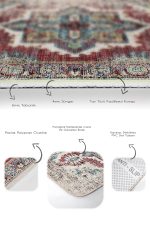 2'li Set Krem - Kırmızı Zeminde Hereke Motifli Dokuma Desenli Eskitme Motifli Avangarde  2'li Banyo & Mutfak Paspas Takımı Realhomes