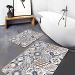 2'li Set Gri Zeminde Dokuma Motifli Eskitme Desenli Eskitme Motifli Sade & Şık  2'li Banyo & Mutfak Paspas Takımı Realhomes