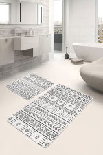 - PaspasTakimi-2li-Set1120-Gorsel-1 - Realhomes 2'li Set Bej - Siyah Zeminde Etnik Motifli Geleneksel Desenli Etnik Motifler Geometrik 2'li Banyo & Mutfak Paspas Takımı Realhomes