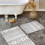 2'li Set Siyah - Gri Zeminde Çerçeveli Motifli Mermer Desenli Geometrik Klasik  2'li Banyo & Mutfak Paspas Takımı Realhomes