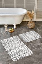 - Realhomes - Realhomes 2'li Set Bej - Siyah Zeminde Etnik Motifli Geleneksel Desenli Etnik Motifler Geometrik 2'li Banyo & Mutfak Paspas Takımı Realhomes