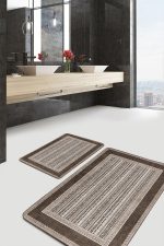 - PaspasTakimi-2li-Set1122-Gorsel-1 - Realhomes  2'li Set Kahverengi Zeminde Uşak Motifli Geleneksel Desenli Vintage Etnik Motifler  2'li Banyo & Mutfak Paspas Takımı Realhomes